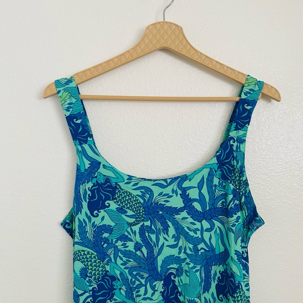 Rainbow Teal & Aqua Floral Mini Dress - Abstract Print - Size L - Picture 3 of 10